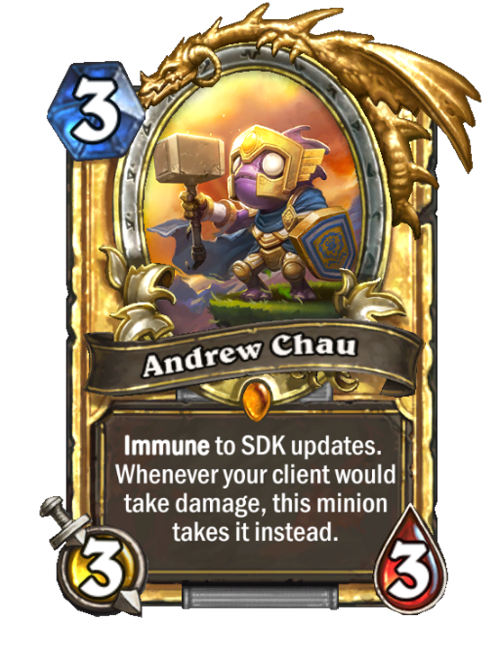 Andrew Chau's official Hearthstone credits card, golden version